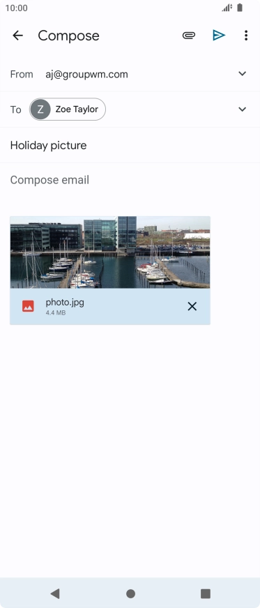 Press the text input field and write the text for your email message.