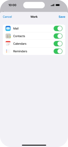 Press the indicators next to the required data types to turn synchronisation of each data type on or off.