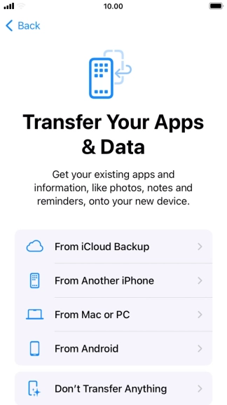 You can restore content from an iCloud backup when your phone is activated for the first time and after a factory reset. When this screen is displayed, your phone is ready to restore content from an iCloud backup.