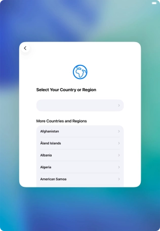 Press the required country or area. Press the required country or area.