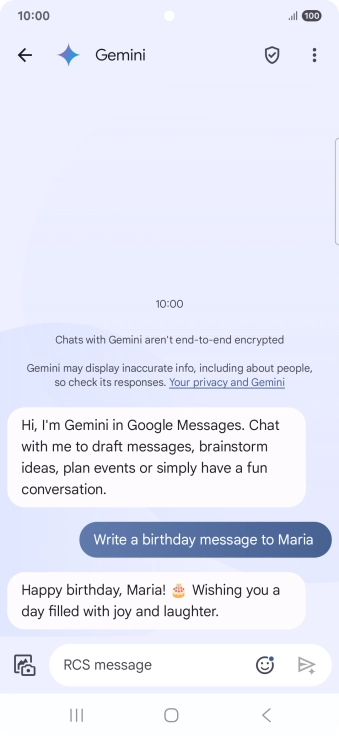 The text suggestion from Gemini is displayed. The text suggestion from Gemini is displayed.