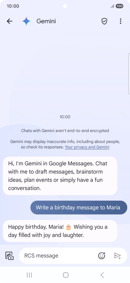 The text suggestion from Gemini is displayed. The text suggestion from Gemini is displayed.