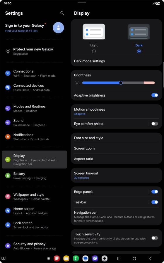 Press Dark mode settings. Press Dark mode settings.