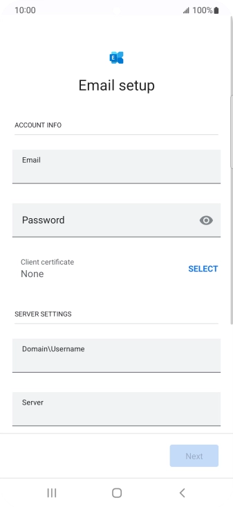 Press Password and key in the password for your email account. Press Password and key in the password for your email account.