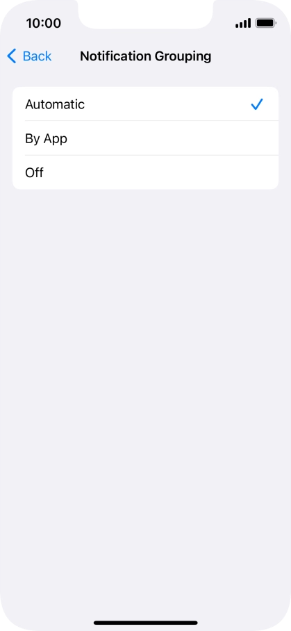 Press the required setting.
