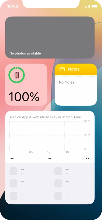 Slide your finger up or down on the screen to see more widgets. Slide your finger up or down on the screen to see more widgets.