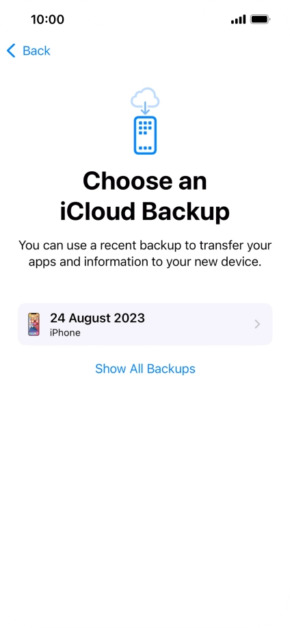 Press the required backup and your phone restores the content of the selected backup. Subsequently, follow the instructions on the screen to set up your phone and prepare it for use. Press the required backup and your phone restores the content of the selected backup. Subsequently, follow the instructions on the screen to set up your phone and prepare it for use.