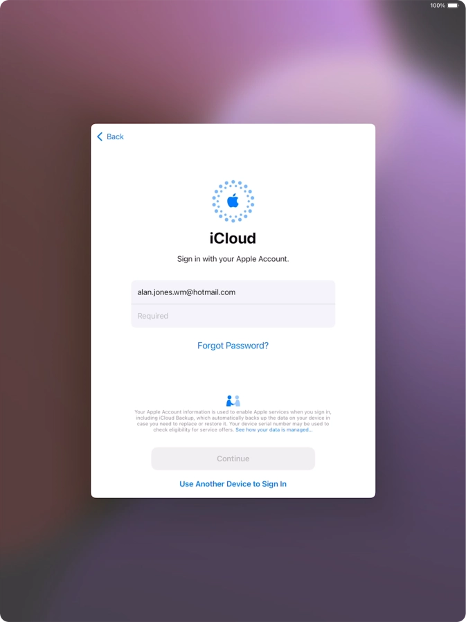 Press Required and key in the password for your Apple ID.