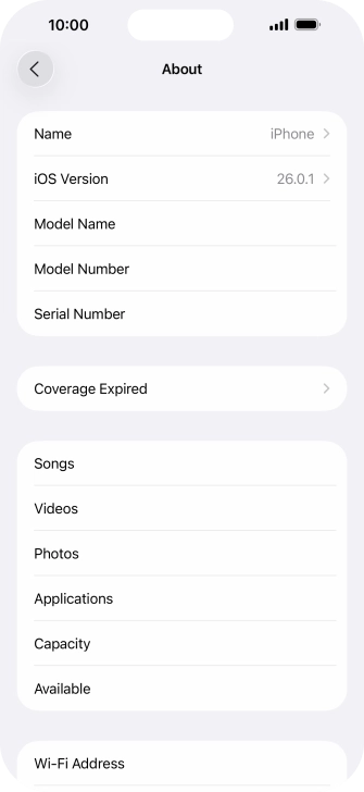 Your phone's software version is displayed next to iOS Version. Your phone's software version is displayed next to iOS Version.
