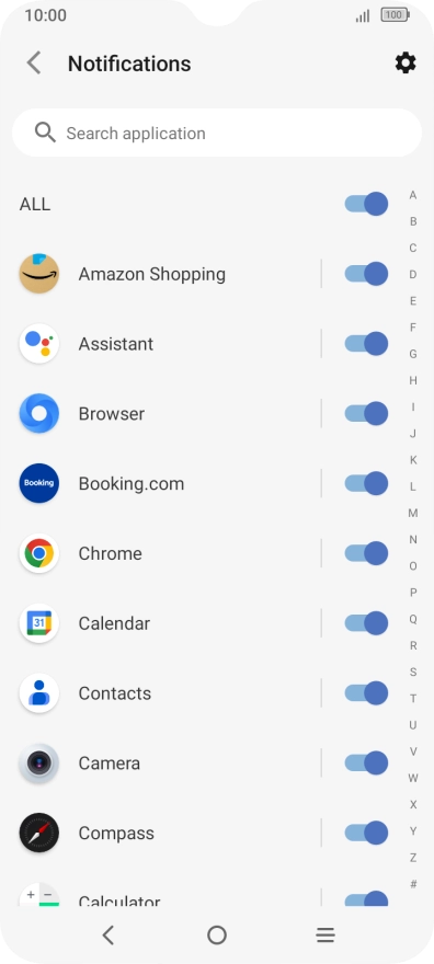 Press the indicators next to the required apps to turn the function on or off.