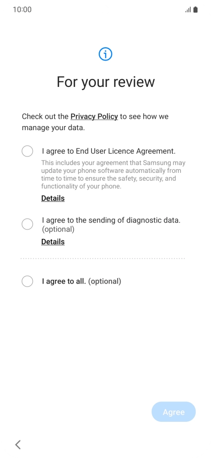 Press the fields next to the required settings to select them.