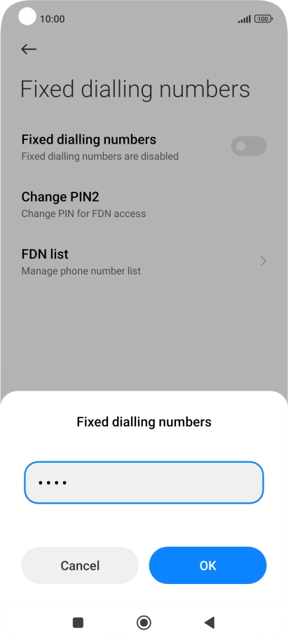 Key in your PIN2 and press OK. The default PIN2 is 1111.