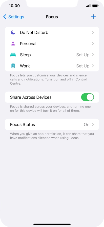 Press the required focus mode.