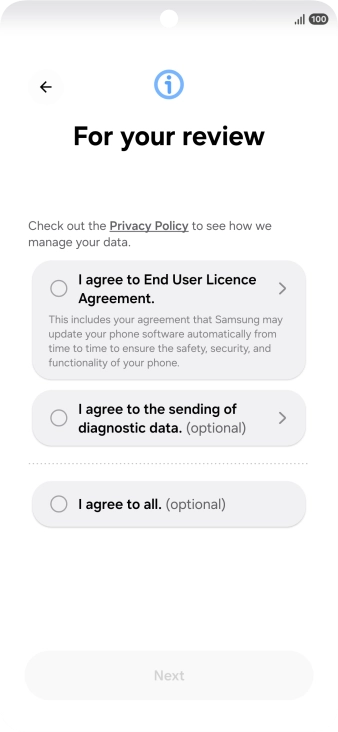 Press the fields next to the required settings to select them. Press the fields next to the required settings to select them.