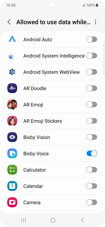 Press the indicators next to the required apps to turn the function on or off.