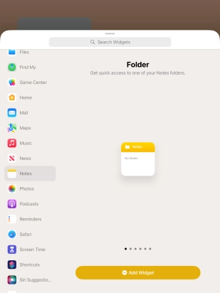 Slide your finger right or left on the screen to select the required widget size.