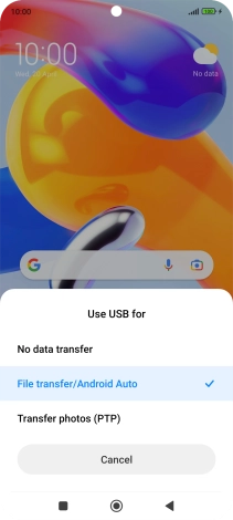 Press File transfer/Android Auto.