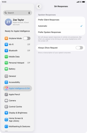 Press the required setting.