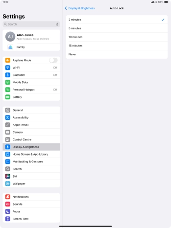 Press the required setting.