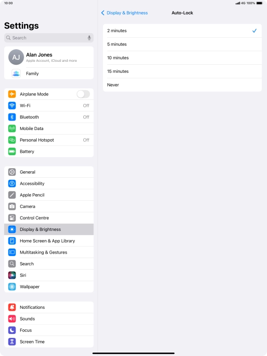 Press the required setting.