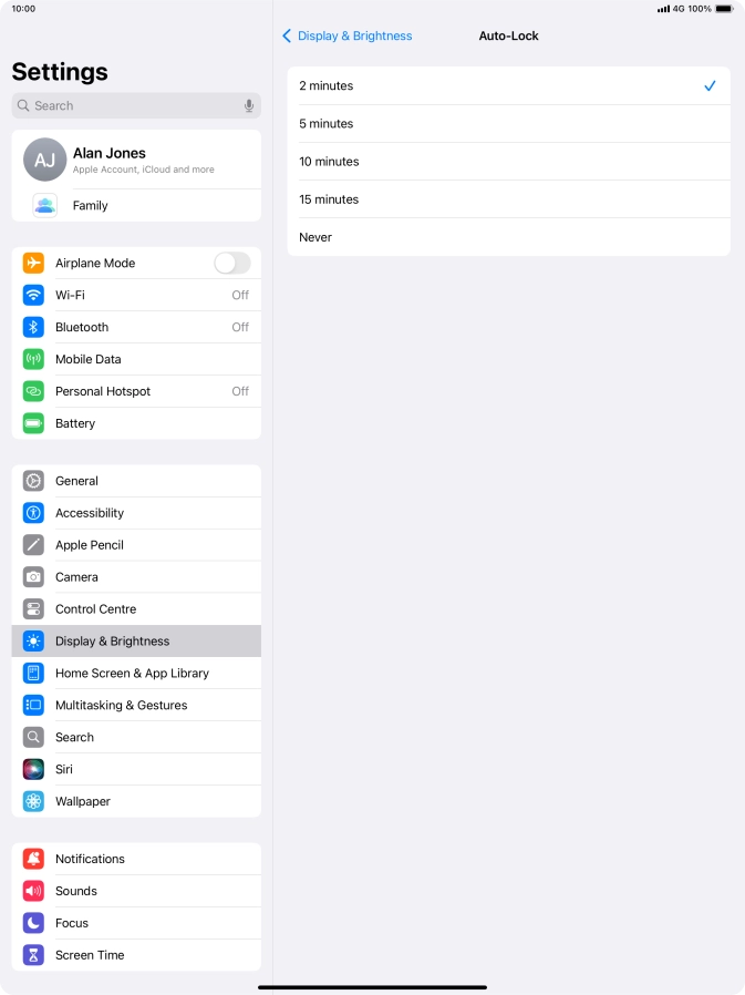Press the required setting.