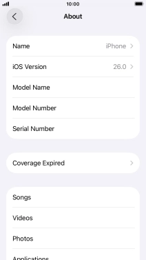 Your phone's software version is displayed next to iOS Version.