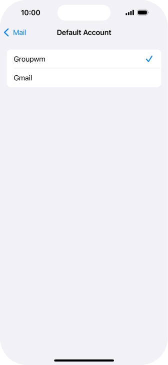 Press the required email account to select the email account as your default account. Press the required email account to select the email account as your default account.
