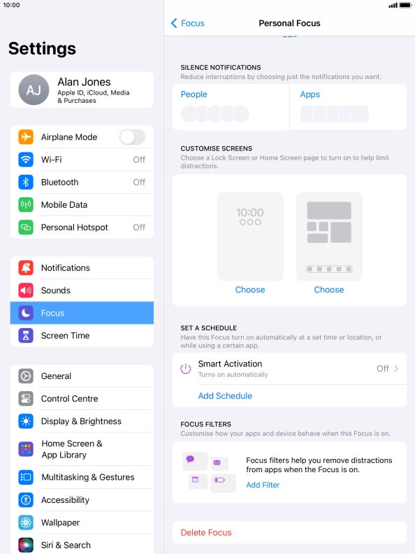 Press People and follow the instructions on the screen to select which contacts you would like to receive calls and notifications from when the selected focus mode is active.