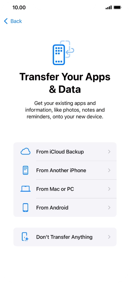 Press Don't Transfer Anything and follow the instructions on the screen to finish the activation.