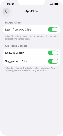 Press the indicators next to the required settings to turn them on or off.