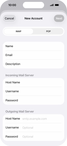 Press Host Name and key in the name of your email provider's outgoing server.