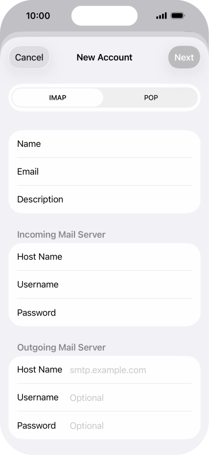 Press Host Name and key in the name of your email provider's outgoing server.