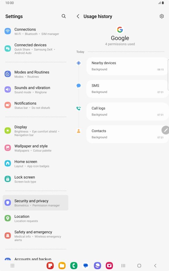 The app activity for the selected app is displayed.