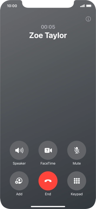 Press the end call icon to end the call and return to the home screen.