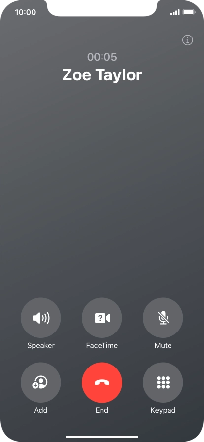 Press the end call icon to end the call and return to the home screen.