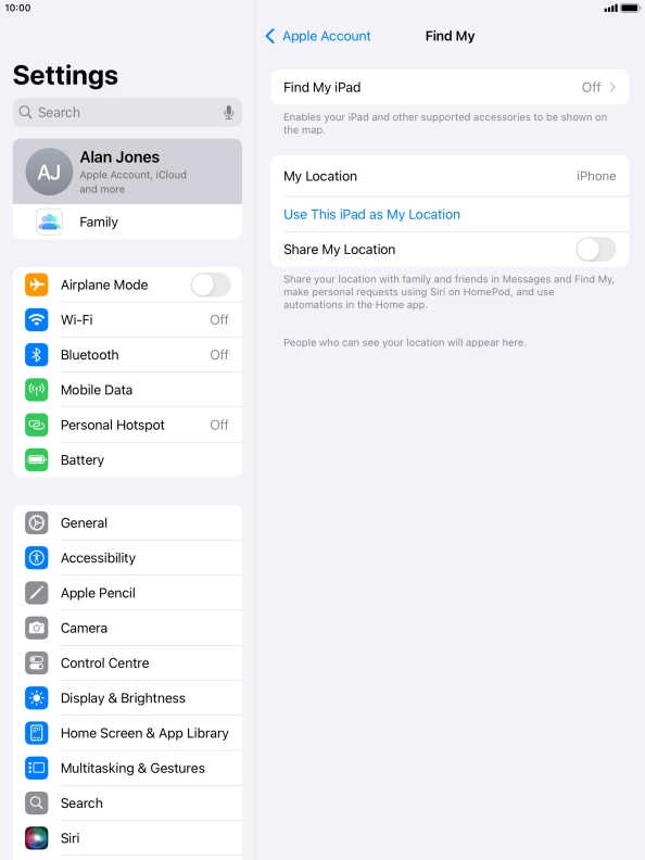 Press Find My iPad.