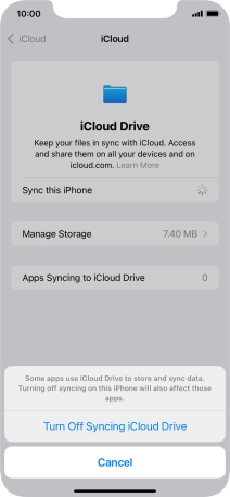 If you turn off the function, press Turn Off Syncing iCloud Drive. If you turn off the function, press Turn Off Syncing iCloud Drive.