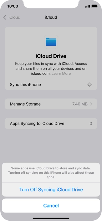 If you turn off the function, press Turn Off Syncing iCloud Drive. If you turn off the function, press Turn Off Syncing iCloud Drive.
