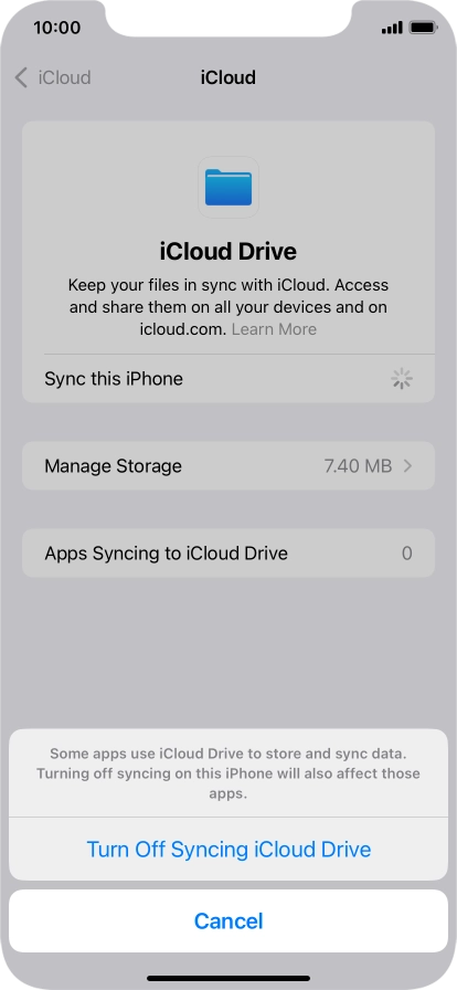 If you turn off the function, press Turn Off Syncing iCloud Drive. If you turn off the function, press Turn Off Syncing iCloud Drive.