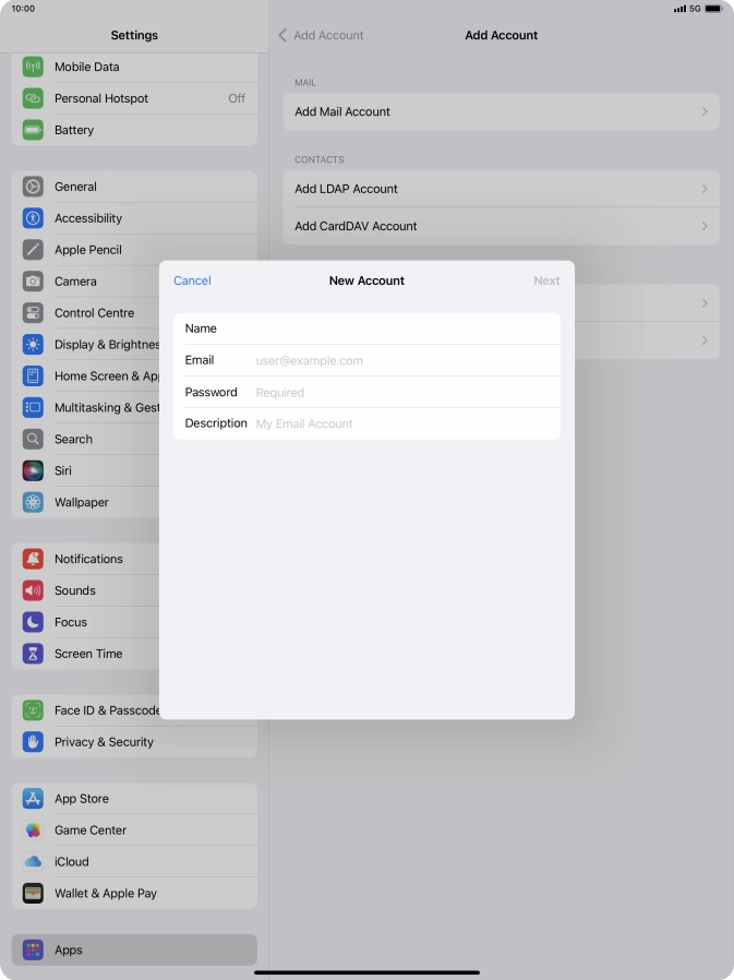 Press Email and key in your email address.