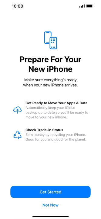 Press Get Started and follow the instructions on the screen to select the required settings and back up the phone memory to iCloud. Once you've received your new iPhone, you'll be able to restore the content of the iCloud backup. Press Get Started and follow the instructions on the screen to select the required settings and back up the phone memory to iCloud. Once you've received your new iPhone, you'll be able to restore the content of the iCloud backup.