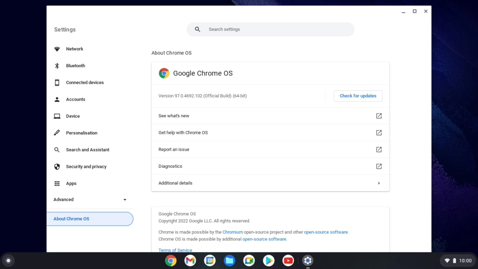 Click Check for updates. If a new software version is available, it's displayed. Follow the instructions on the screen to update the laptop software.