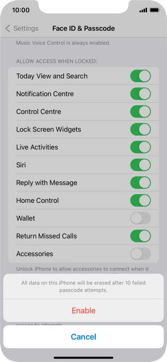If you turn on the function, press Enable. If you turn on the function, press Enable.