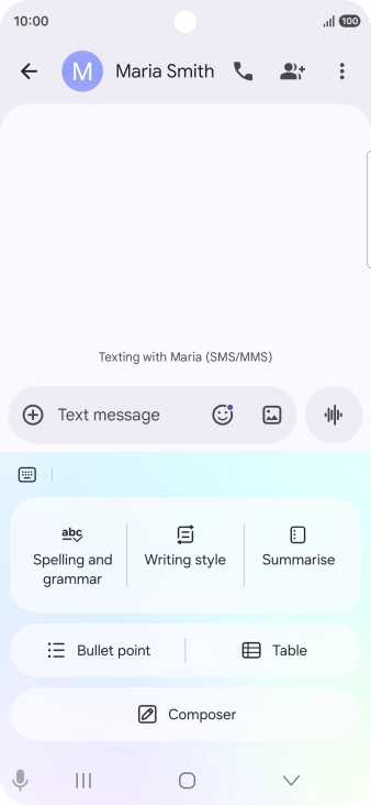To generate a text, press Composer and follow the instructions on the screen to use the function. To generate a text, press Composer and follow the instructions on the screen to use the function.