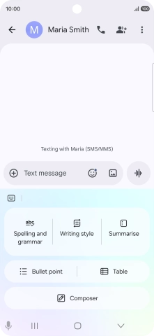 To generate a text, press Composer and follow the instructions on the screen to use the function. To generate a text, press Composer and follow the instructions on the screen to use the function.