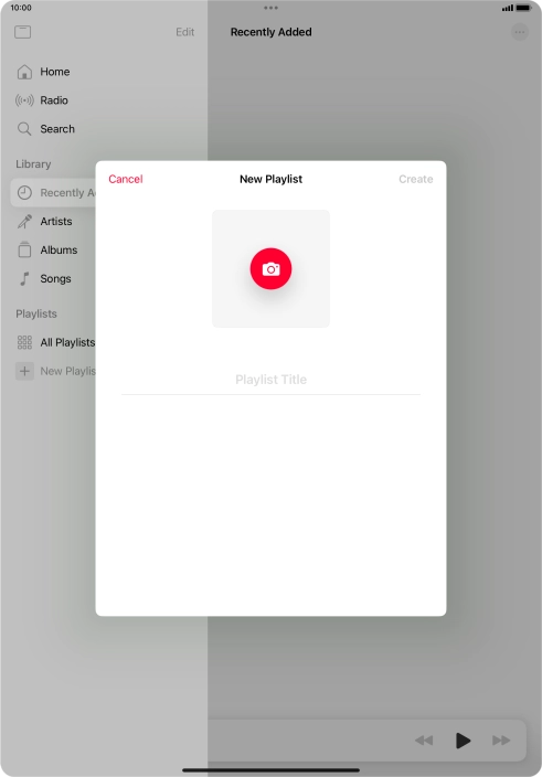 Press the text input field and key in a name for the playlist. Press the text input field and key in a name for the playlist.