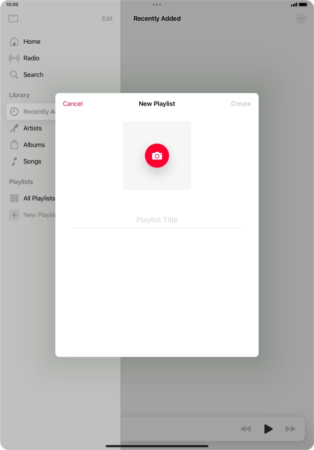 Press the text input field and key in a name for the playlist. Press the text input field and key in a name for the playlist.