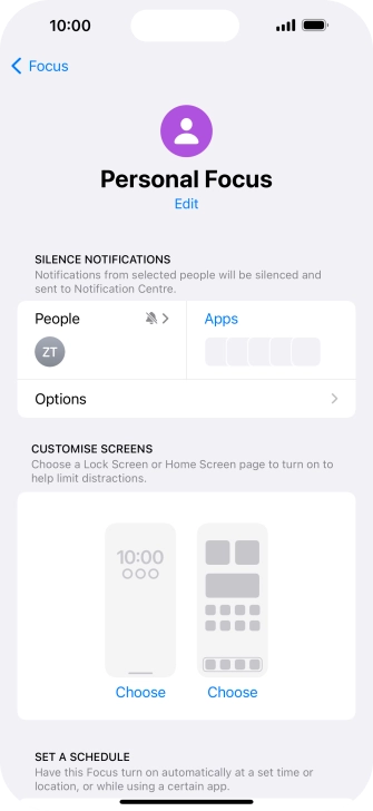 Press People and follow the instructions on the screen to select which contacts you would like to receive calls and notifications from when the selected focus mode is active.