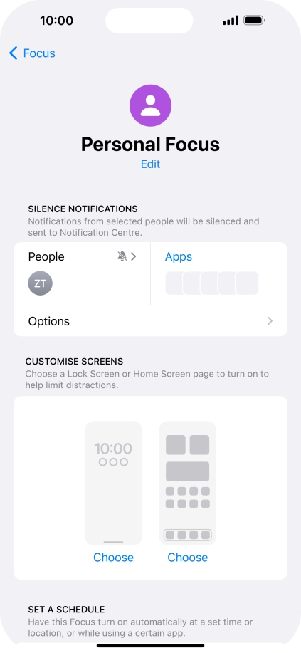 Press People and follow the instructions on the screen to select which contacts you would like to receive calls and notifications from when the selected focus mode is active.