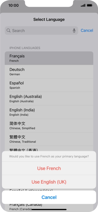 To select the new language as the default phone language, press Use ‹language› . To select the new language as the default phone language, press Use ‹language› .